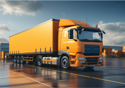 Shipping container delivery by road freight truck